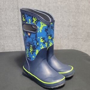 BOGS Waterproof Boots Neo Camo Kids Boys Size 12 Blue Green Rain Play